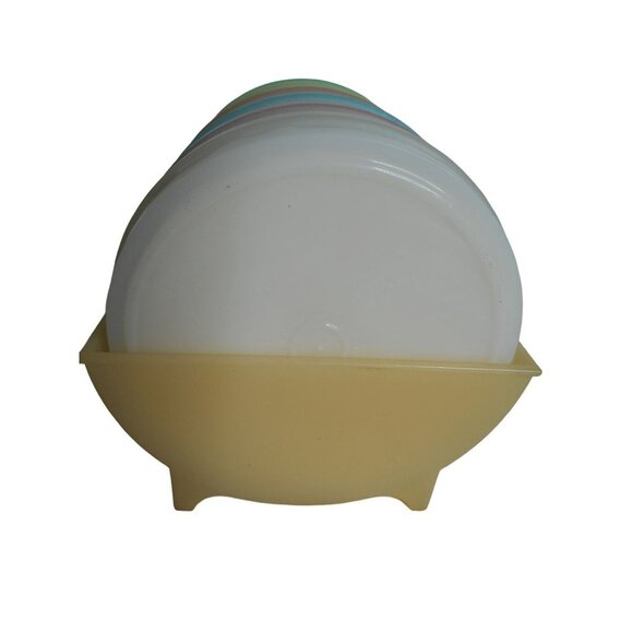 6 Vintage Tupperware Pastel Coasters set (567) with Caddy (566) Estate - Picture 5 of 7